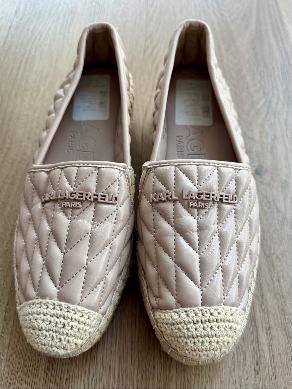 Karl Lagerfeld Paris Leather Quilted Design Cream Espadrille Flats